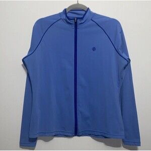 Coolibar women's blue full-zip UPF50+ long-sleeved beach cover-up jacket Sz L